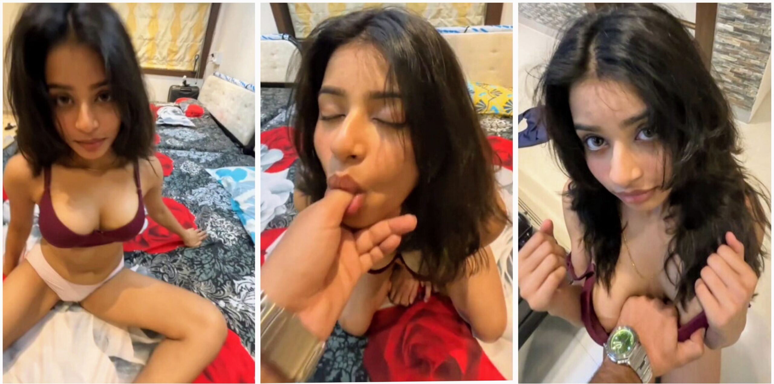 Sexy indian baddie teasing boyfriend giving blowjob at hotel