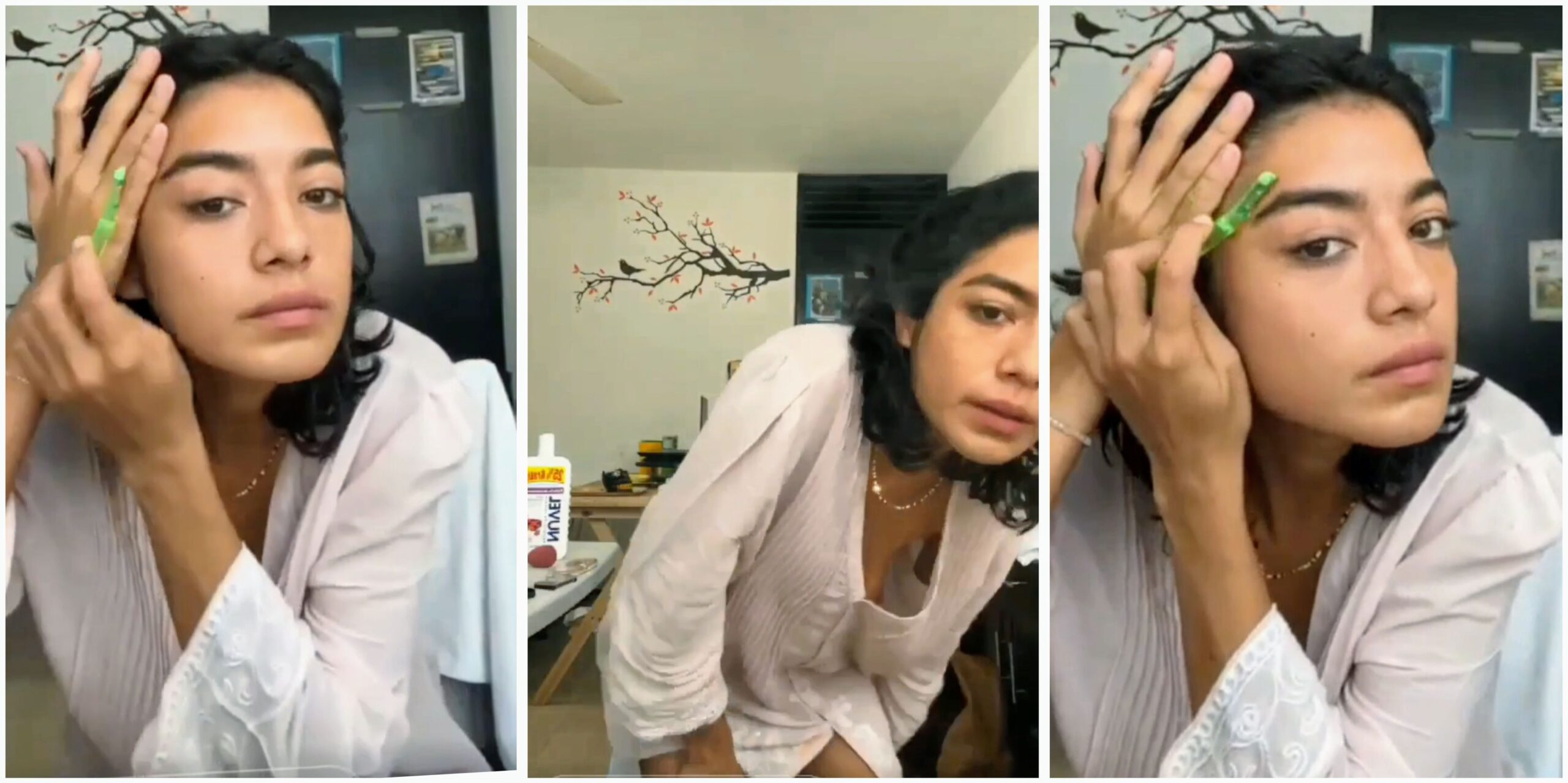 NRI slim babe doing makeup flashing her ass closeup